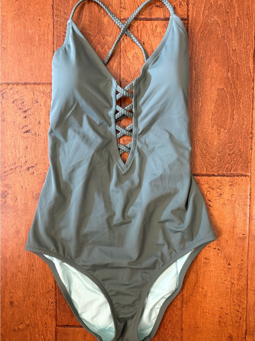 Victoria's Secret Olive Green Braided Lace-Up One-Piece Swimsuit Size Large